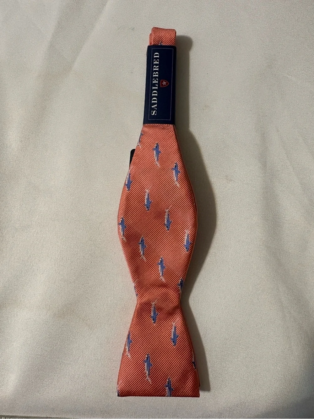 Saddlebred tie Coral‎ Bow Tie with blue shark pattern ocean summer theme NWT
